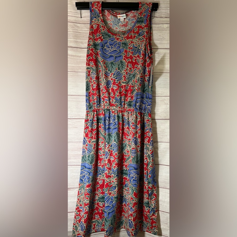 Lularoe Floral Red and Blue Sleeveless Summer  Dress Sz M